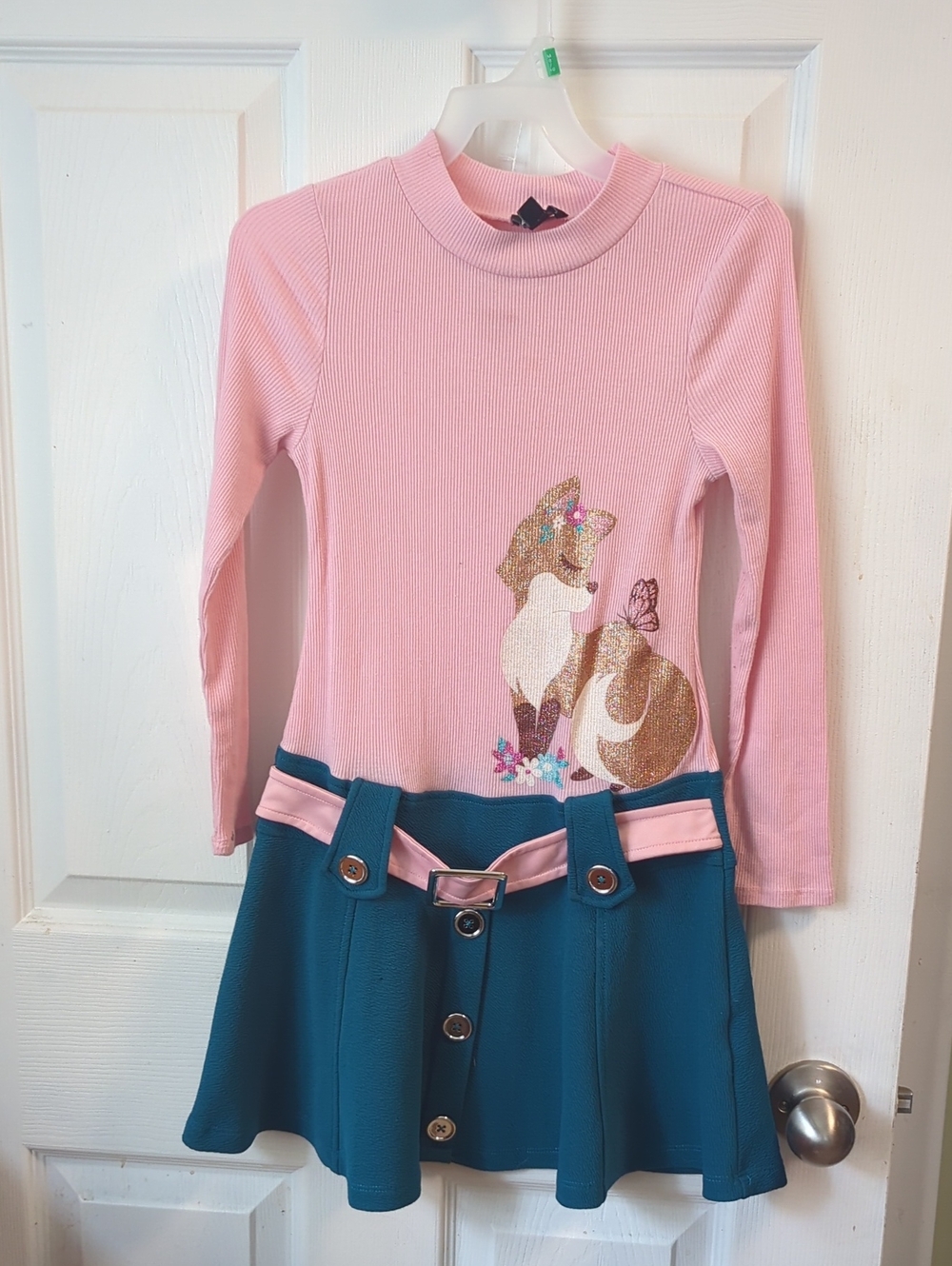lilt Pink Long-Sleeve Top with Teal Attached Skirt